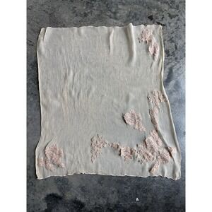 Romantic VTG Gauzy Crinkle Cream Dusty Rose Floral Lace Appliqué  Scarf 16"x19
